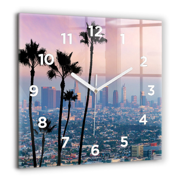 Square glass wall clock Los Angeles Sunset