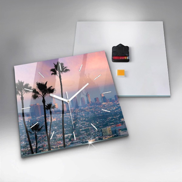Square glass wall clock Los Angeles Sunset