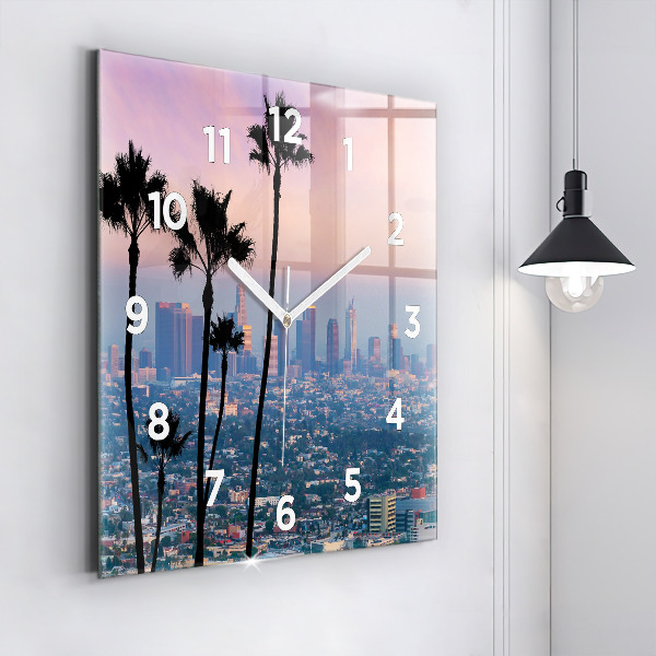 Square glass wall clock Los Angeles Sunset