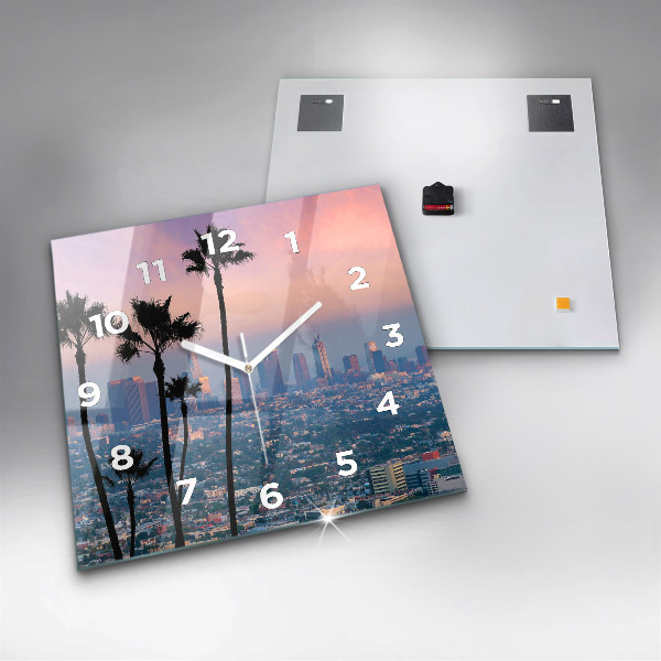 Square glass wall clock Los Angeles Sunset