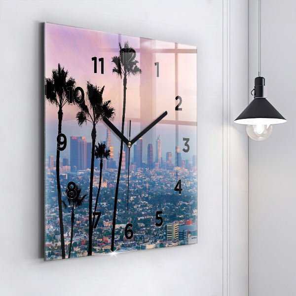 Square glass wall clock Los Angeles Sunset