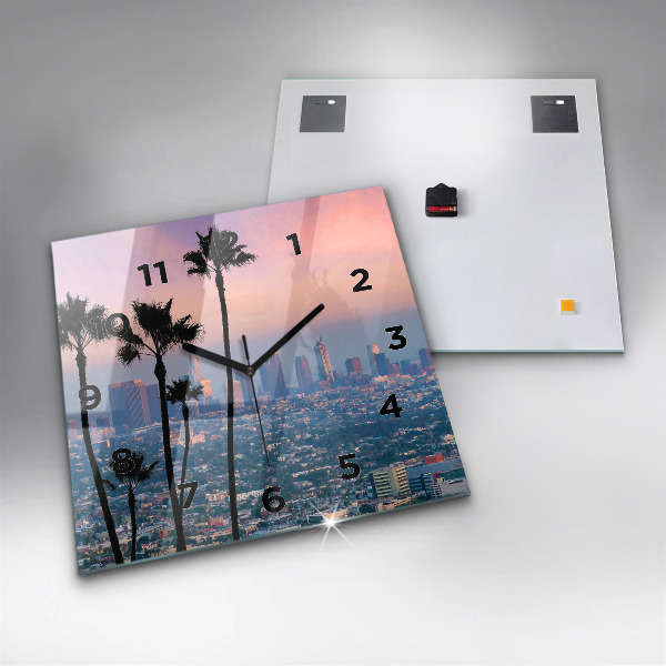 Square glass wall clock Los Angeles Sunset