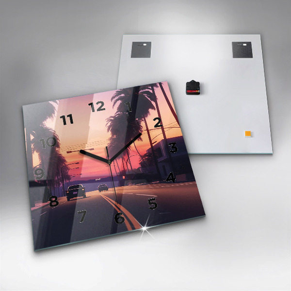 Square glass wall clock Sunset in LA