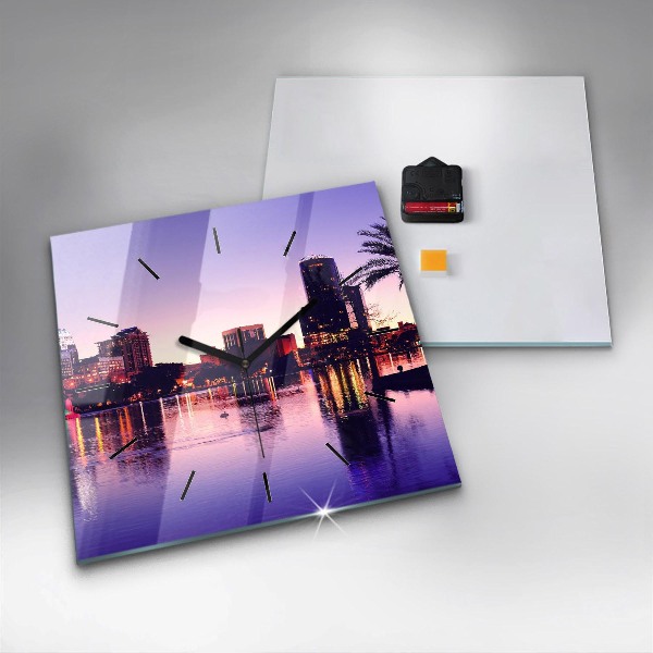 Square glass wall clock Orlando city skyline
