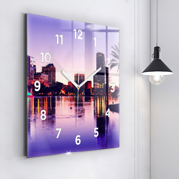Square glass wall clock Orlando city skyline