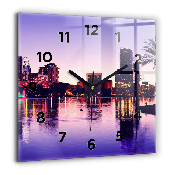 Square glass wall clock Orlando city skyline