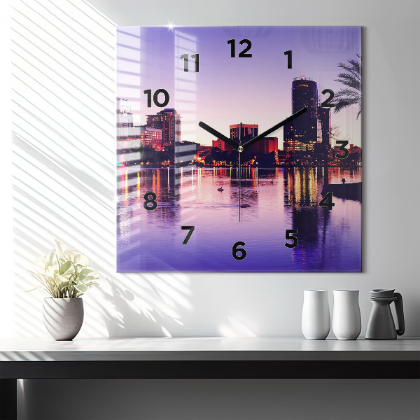 Square glass wall clock Orlando city skyline
