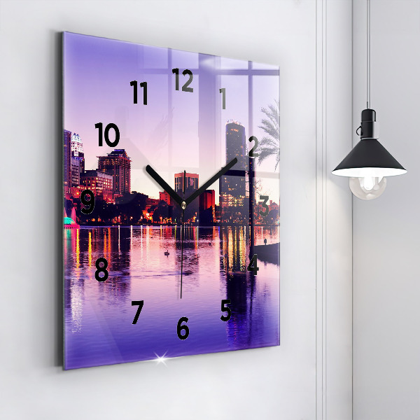 Square glass wall clock Orlando city skyline