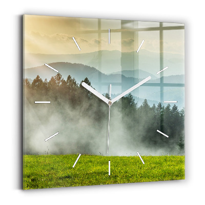 Square glass wall clock Mountain landscape