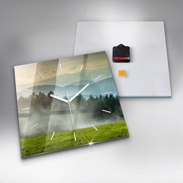 Square glass wall clock Mountain landscape