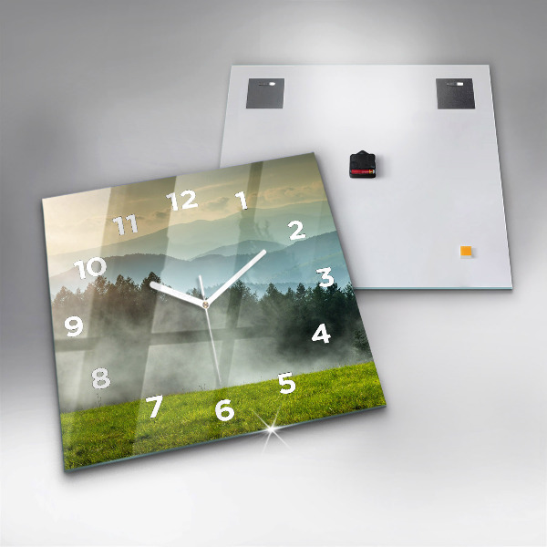Square glass wall clock Mountain landscape