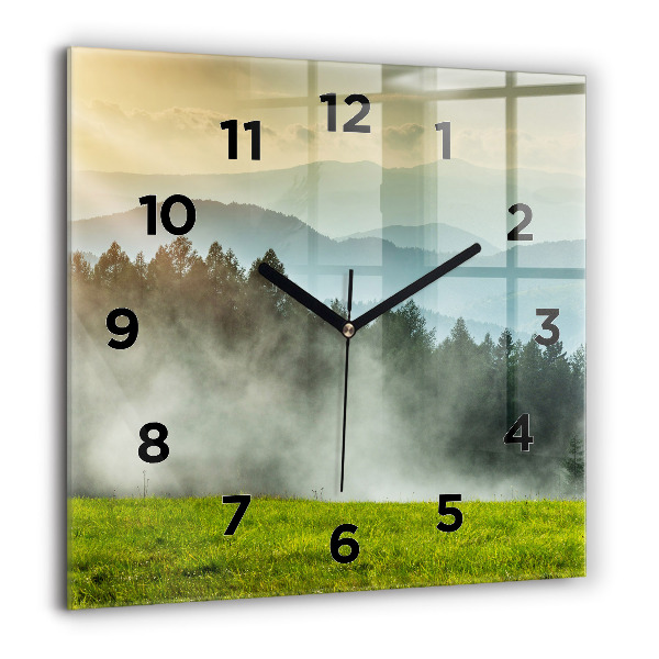 Square glass wall clock Mountain landscape