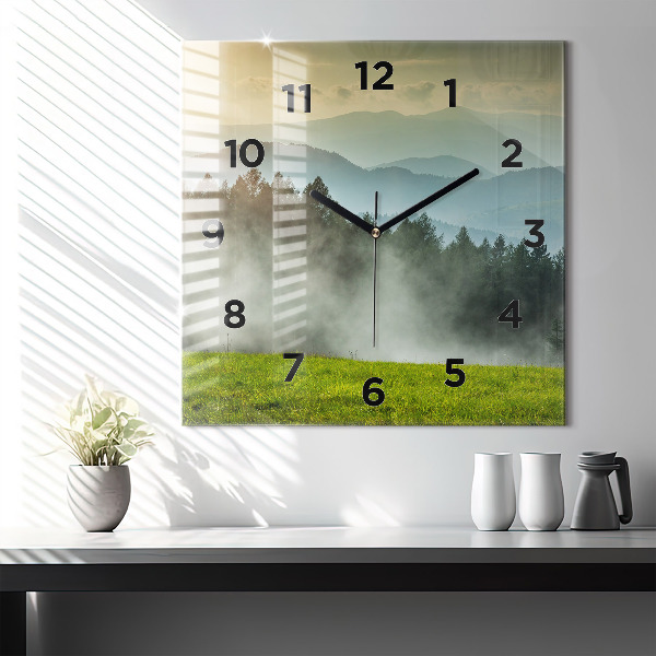 Square glass wall clock Mountain landscape