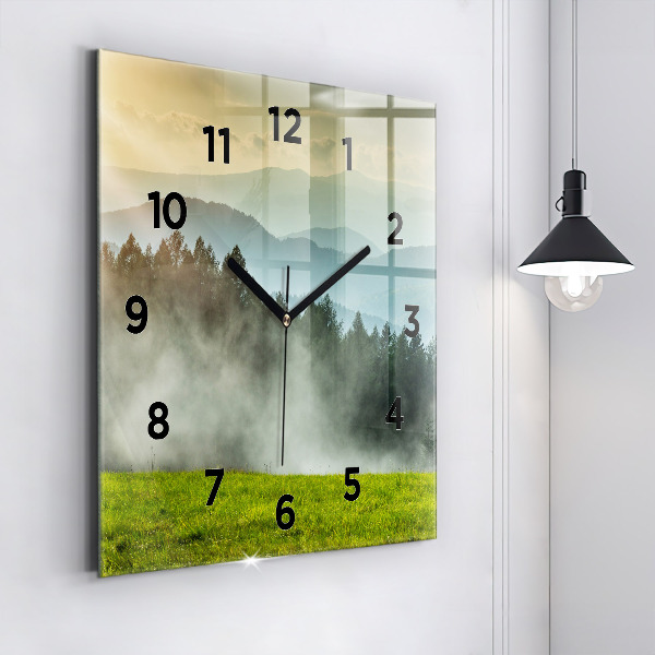 Square glass wall clock Mountain landscape
