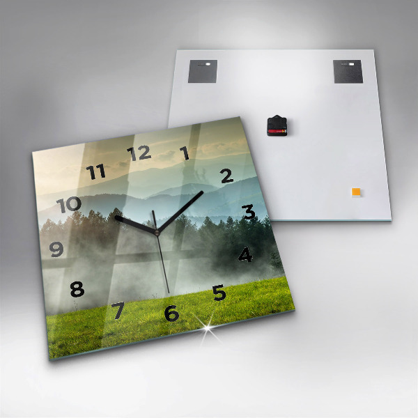 Square glass wall clock Mountain landscape