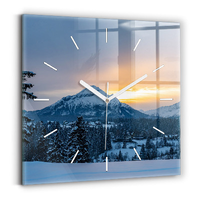 Square glass wall clock Mountain landscape