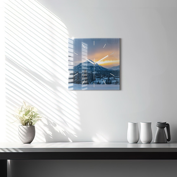 Square glass wall clock Mountain landscape