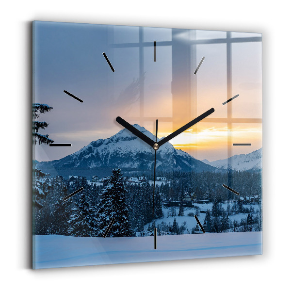 Square glass wall clock Mountain landscape