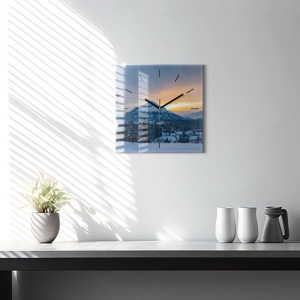 Square glass wall clock Mountain landscape