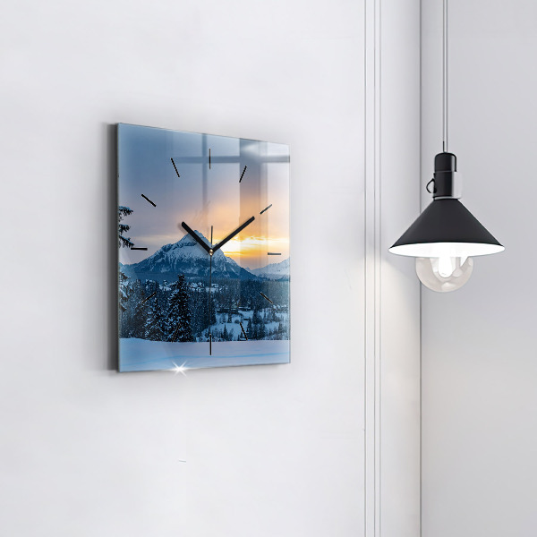 Square glass wall clock Mountain landscape