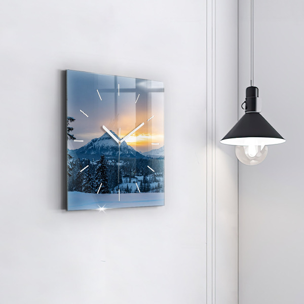 Square glass wall clock Mountain landscape