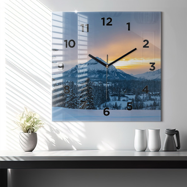 Square glass wall clock Mountain landscape