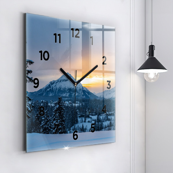 Square glass wall clock Mountain landscape