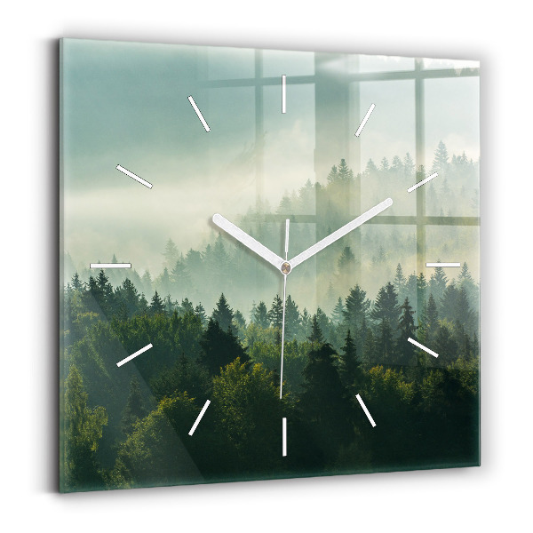Square glass wall clock Sunrise Beskids