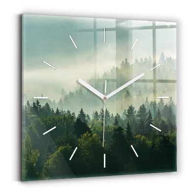 Square glass wall clock Sunrise Beskids