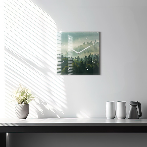 Square glass wall clock Sunrise Beskids