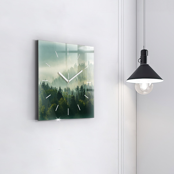 Square glass wall clock Sunrise Beskids