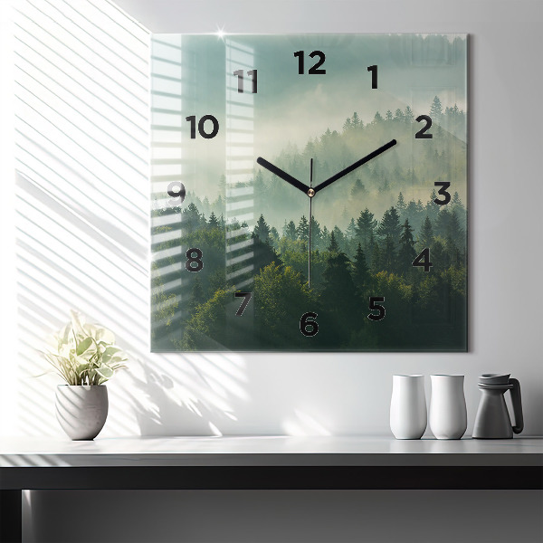 Square glass wall clock Sunrise Beskids