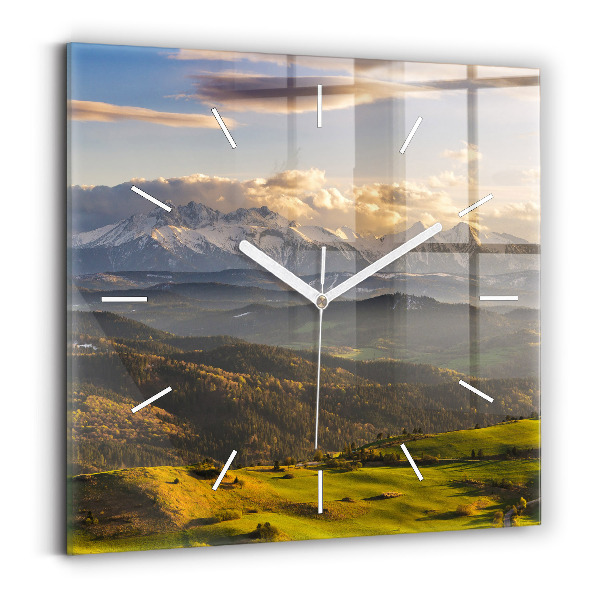 Square glass wall clock Pieniny – Wysoki Wierch