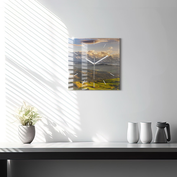 Square glass wall clock Pieniny – Wysoki Wierch