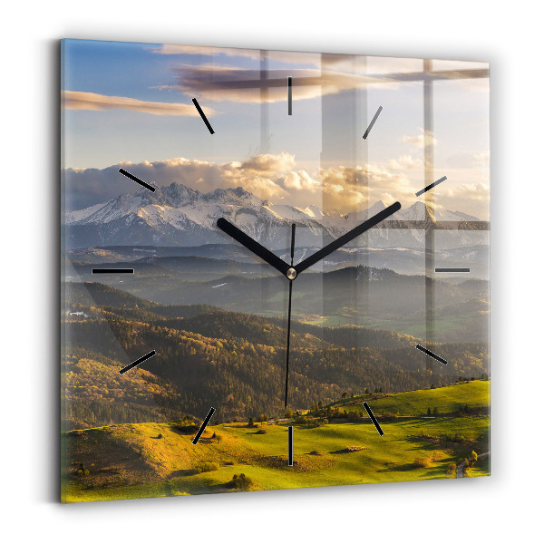 Square glass wall clock Pieniny – Wysoki Wierch