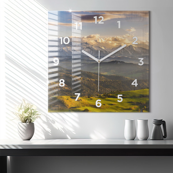 Square glass wall clock Pieniny – Wysoki Wierch