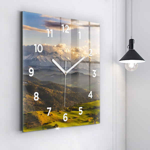 Square glass wall clock Pieniny – Wysoki Wierch
