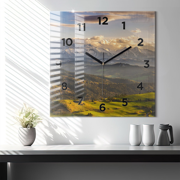 Square glass wall clock Pieniny – Wysoki Wierch