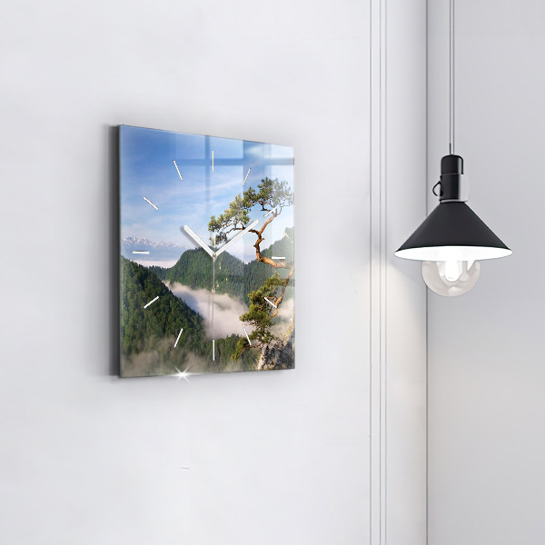 Square glass wall clock Sokolica Peak in the Pieniny Mountains