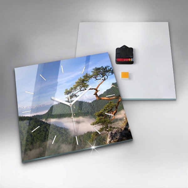 Square glass wall clock Sokolica Peak in the Pieniny Mountains