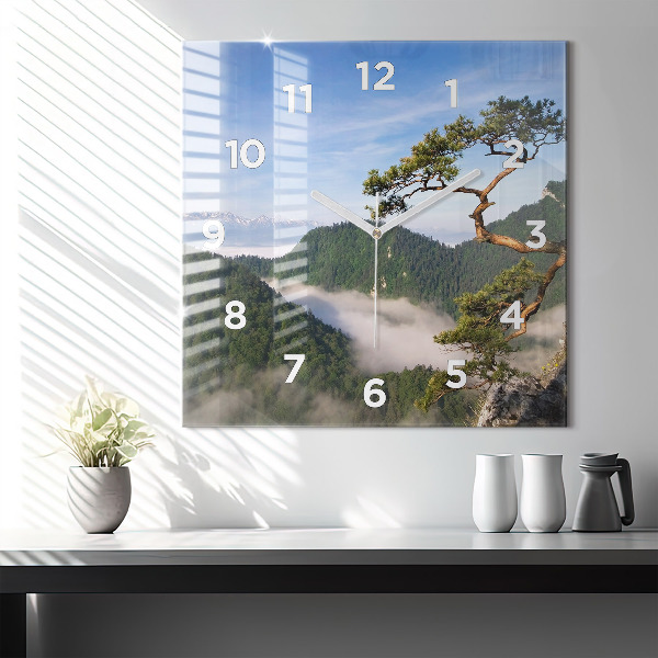 Square glass wall clock Sokolica Peak in the Pieniny Mountains