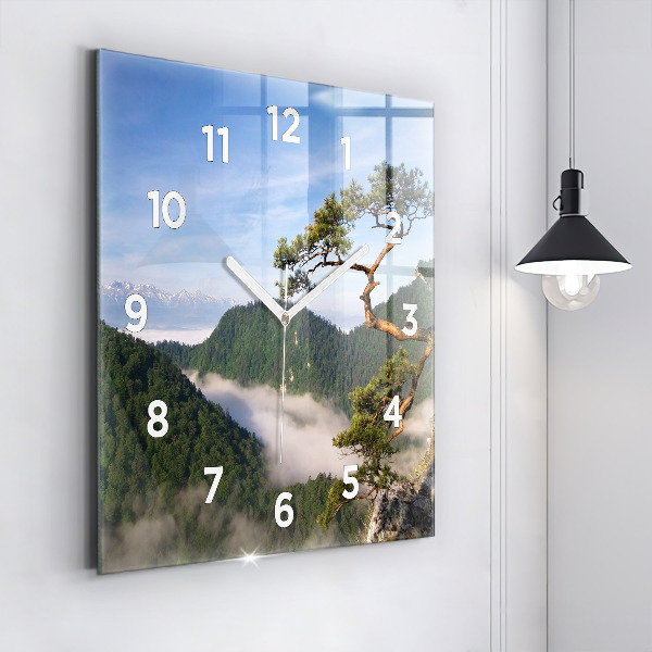 Square glass wall clock Sokolica Peak in the Pieniny Mountains
