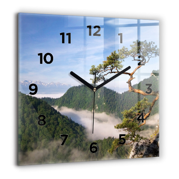 Square glass wall clock Sokolica Peak in the Pieniny Mountains