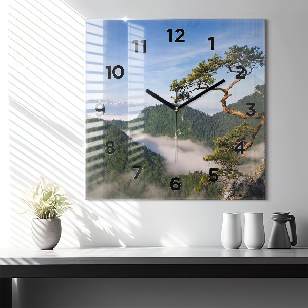 Square glass wall clock Sokolica Peak in the Pieniny Mountains