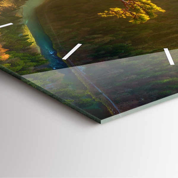 Square glass wall clock Sunset over the mountains