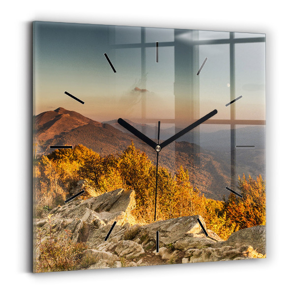 Square glass wall clock Bieszczady Mountains