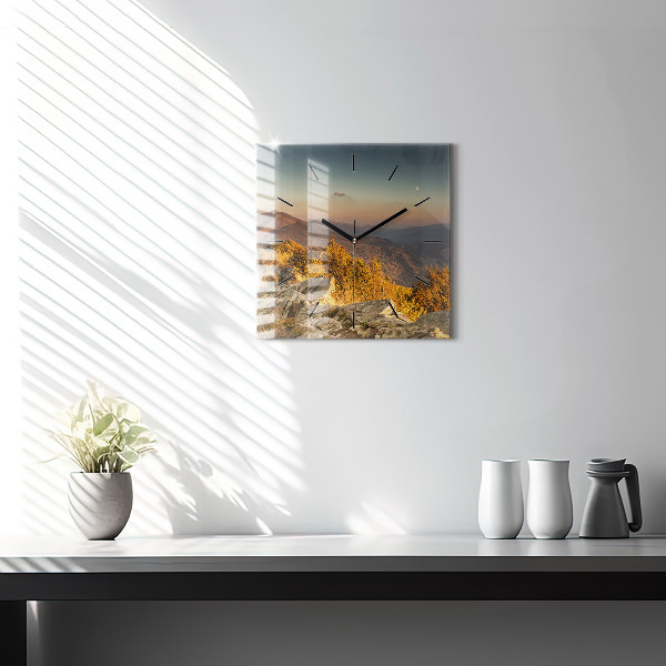 Square glass wall clock Bieszczady Mountains