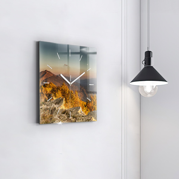 Square glass wall clock Bieszczady Mountains