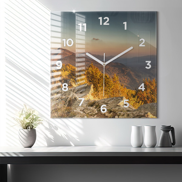 Square glass wall clock Bieszczady Mountains