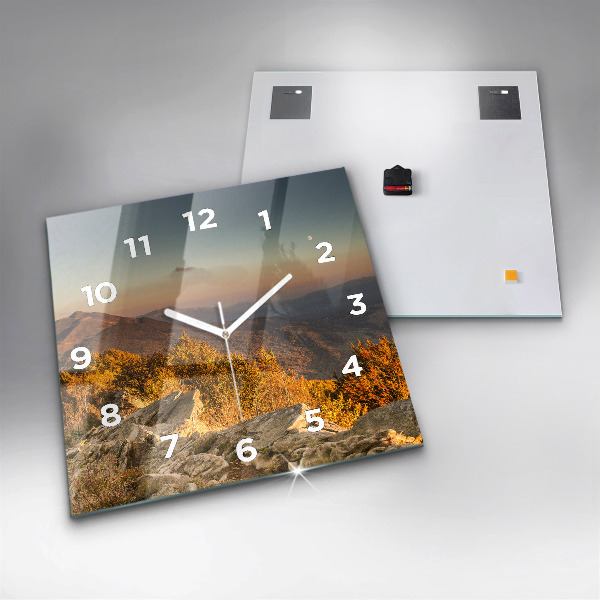 Square glass wall clock Bieszczady Mountains